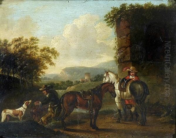 Hunting Party Resting Oil Painting by Pieter van Bloemen