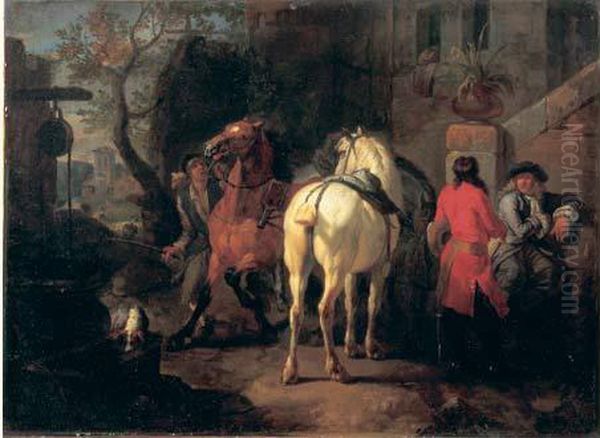 La Halte Des Cavaliers Dans La Cour De L'auberge Oil Painting by Pieter van Bloemen