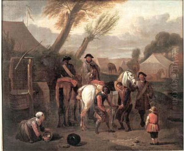 Un Marechal Ferrand Dans Un Campement Militaire Oil Painting by Pieter van Bloemen