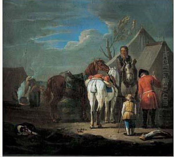 Campement De Cavaliers Oil Painting by Pieter van Bloemen