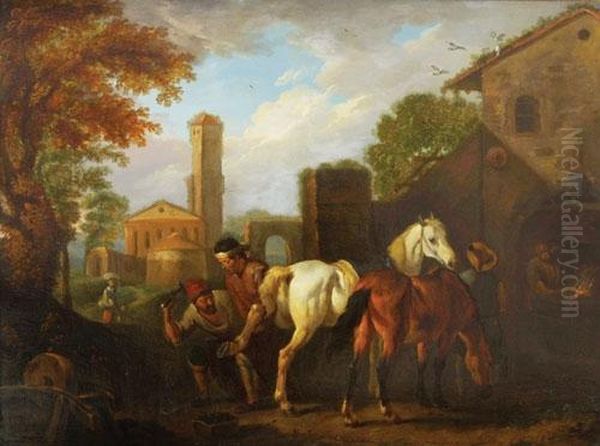 La Bottega Del Maniscalco Oil Painting by Pieter van Bloemen