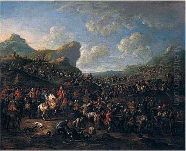 Landscape With A General Inspecting His Troops Oil Painting by Pieter van Bloemen