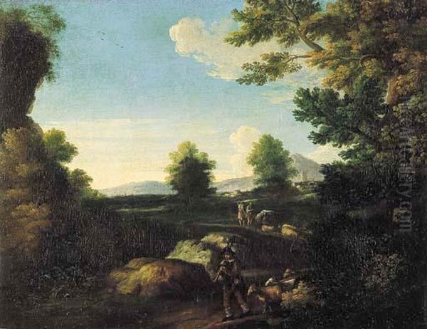 Pastore Con Armenti In Un Paesaggio Laziale Oil Painting by Pieter van Bloemen