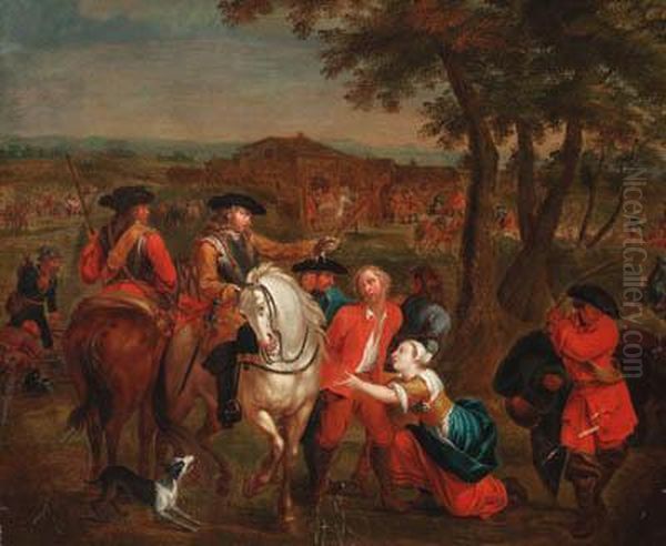 Cavalrymen With A Prisoner Oil Painting by Pieter van Bloemen