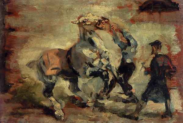 Horse Fighting His Groom Oil Painting by Henri De Toulouse-Lautrec