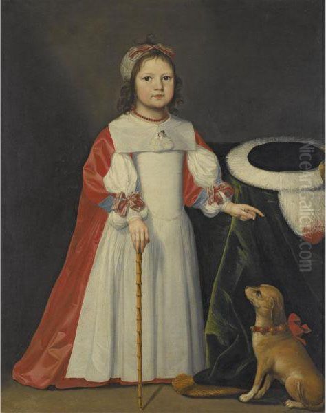 Portrait Of A Boy With A Dog Oil Painting by Cornelius Jonson