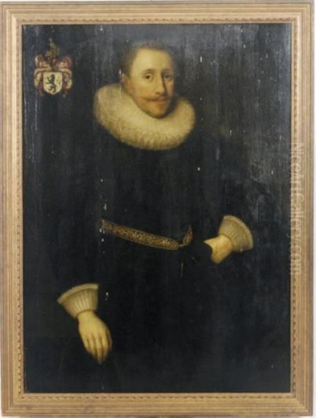 Portrait Of A Gentleman, 
Three-quarter Length, Wearing Blackcostume With A Lace Ruff Collar Oil Painting by Cornelius Jonson