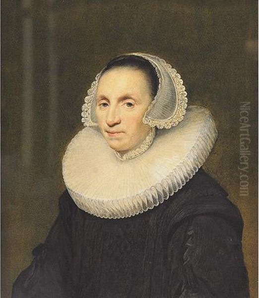 Portrait Of A Lady In Ruffled Collar Oil Painting by Cornelius Jonson