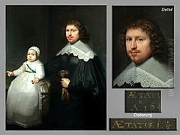 Portrait Eines Vornehmen Herren Mit Seinem Eineinhalbjahrigensohn Oil Painting by Cornelius Jonson