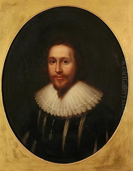 A Portrait Of William Noye, Attorney General In Slashed Doublet With Lace Ruff Oil Painting by Cornelius Jonson