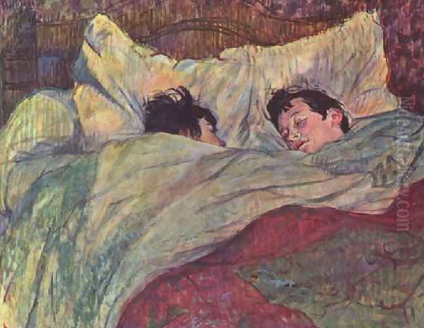 Two Girls In Bed Oil Painting by Henri De Toulouse-Lautrec