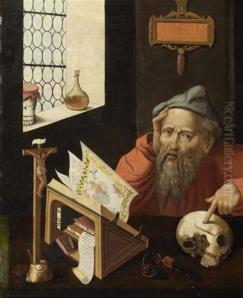 Saint Hieronymus. Oil Painting by Joos Van Cleve