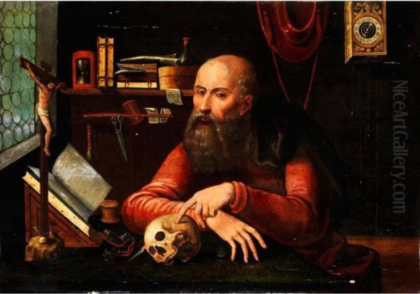 Hieronymus Bei Den Studien Oil Painting by Joos Van Cleve