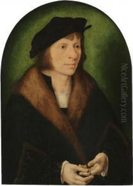 Portrait Of A Man, Half Length, In A Black Cap And A Fur-trimmedcoat Oil Painting by Joos Van Cleve