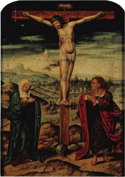 The Crucifixion With The Virgin And Saint John The Evangelist Oil Painting by Joos Van Cleve