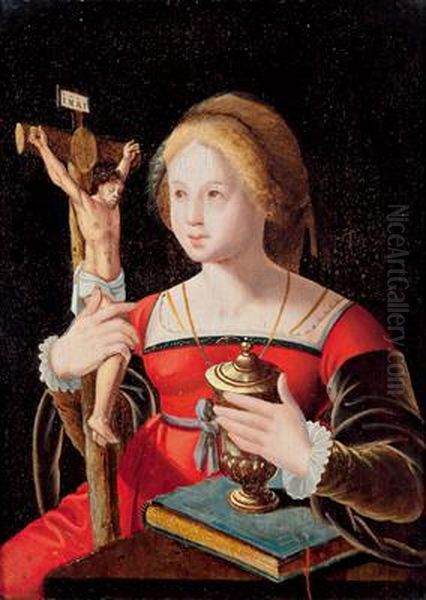 Maria Maddalena Con La Croce La Coppa Di Unguenti Oil Painting by Joos Van Cleve