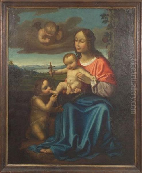 Cleeve , Cerchia Di. Sacra Famiglia Con S. Giovannino Oil Painting by Joos Van Cleve