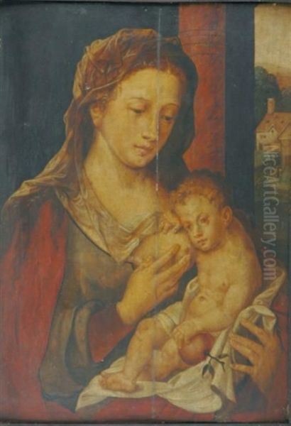 Madonna And Child Before A Window Oil Painting by Joos Van Cleve