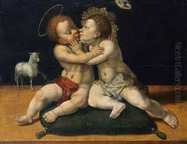 Christus Und Johannes Als Kinder Sich Oil Painting by Joos Van Cleve