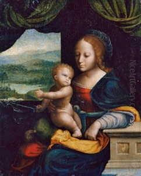 Nachfolge

 Madonna Mit Kind.

 Ol Auf Holz. H 37,5; B Oil Painting by Joos Van Cleve