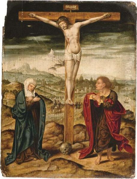 The Crucifixion With The Virgin And Saint John The Evangelist Oil Painting by Joos Van Cleve