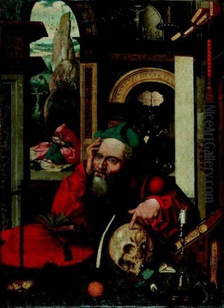 Saint Jerome In His Study, A Landscape Beyond Oil Painting by Joos Van Cleve