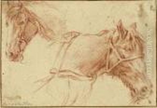 Two Studies Of The Head Of A Horse Oil Painting by Adrian Van De Velde