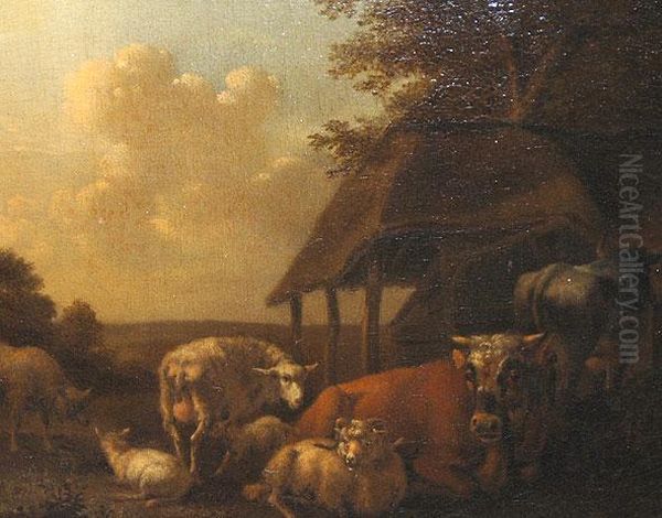 Cattle And Sheep Oil Painting by Adrian Van De Velde