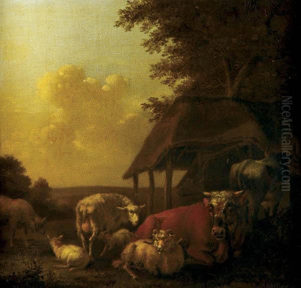 Cattle And Sheep Oil Painting by Adrian Van De Velde