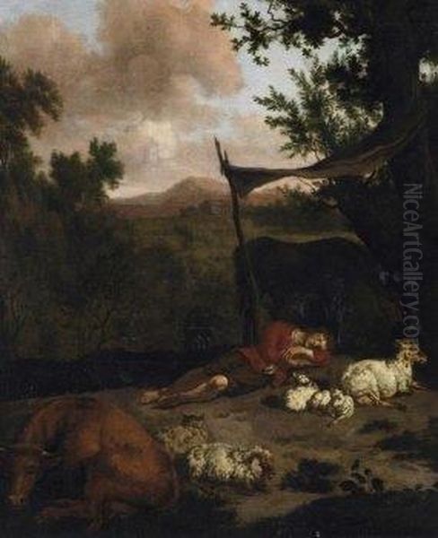 Sleeping Shepherd With His Stock Oil Painting by Adrian Van De Velde