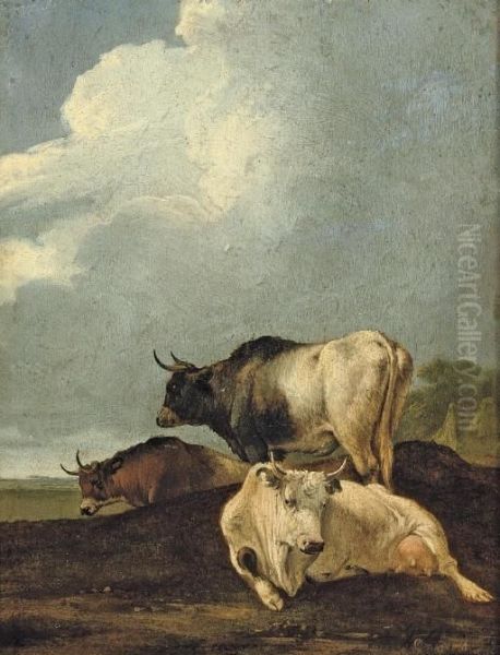 Cows In A Meadow Oil Painting by Adrian Van De Velde