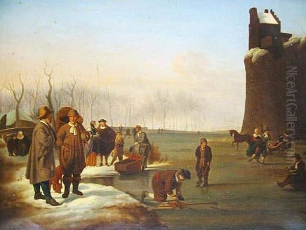 Adriaen, D'apres, L'amusement Sur La Glace Oil Painting by Adrian Van De Velde