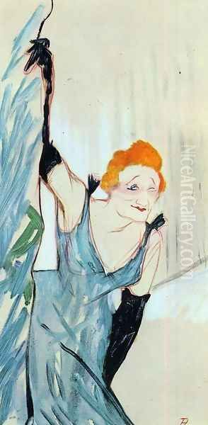 Yvette Guilbert Taking a Curtain Call Oil Painting by Henri De Toulouse-Lautrec