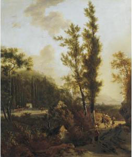 Sold By The J. Paul Getty Museum To Benefit Future Painting Acquisitions
 

 
 
 

 
 An Italianate Landscape With Peasants On A Road In The Foreground, Mounted Figures Entering The Forecourt To A Vil Oil Painting by Adrian Van De Velde