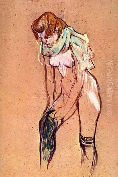 Woman Pulling up Her Stockings (study) Oil Painting by Henri De Toulouse-Lautrec