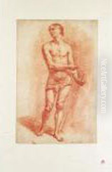 Study Of A Standing Male Nude Holding A Staff Oil Painting by Adrian Van De Velde