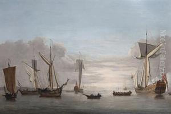 Royal Yacht And Other Sailing Vessels Oil Painting by Willem van de, the Elder Velde