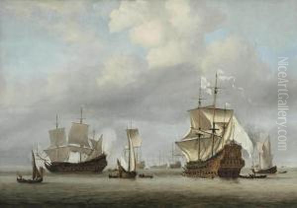 French Ships In Calm Waters In The Roadstead Of Texel Oil Painting by Willem van de, the Elder Velde