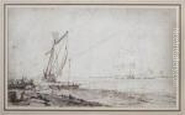 Shipping On An Estuary Oil Painting by Willem van de, the Elder Velde