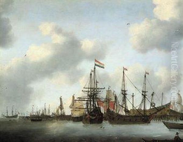 The Dutch Fleet In Harbour Oil Painting by Willem van de, the Elder Velde