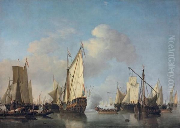 A States Yacht And Other Vessels In A Very Light Air Oil Painting by Willem van de, the Elder Velde