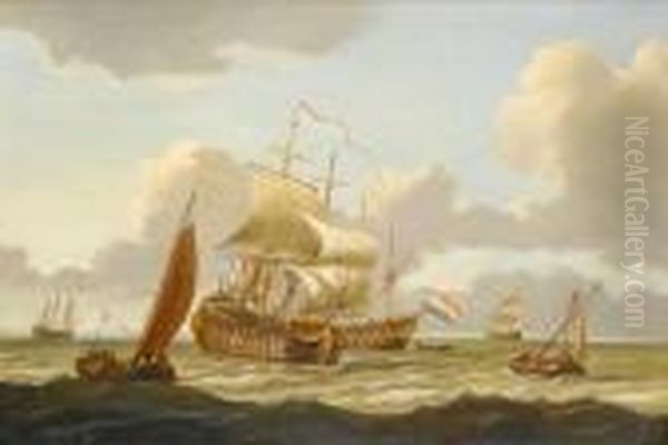 Dutch Shipping In Choppy Seas Oil Painting by Willem van de, the Elder Velde