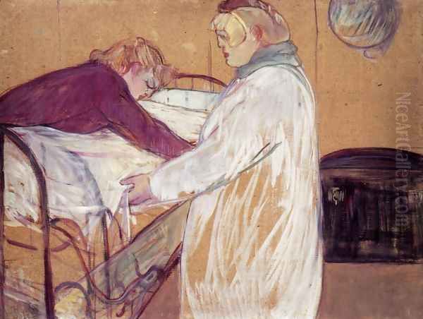 Two Women Making the Bed Oil Painting by Henri De Toulouse-Lautrec