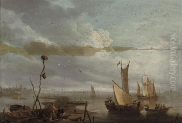 Evening On The Scheldt Oil Painting by Willem van de, the Elder Velde