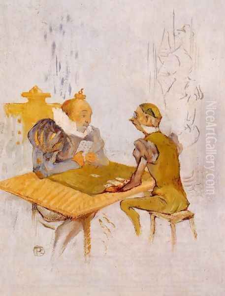 Le Belle et la Bete - Le Besigue Oil Painting by Henri De Toulouse-Lautrec