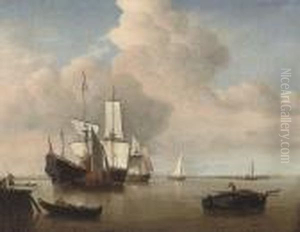 A British Man-o'war Preparing To Leave The Anchorage Oil Painting by Willem van de, the Elder Velde