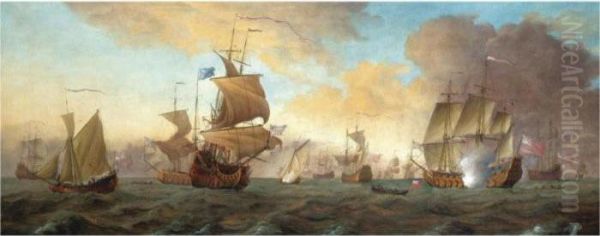 The British Fleet At Sea Oil Painting by Willem van de, the Elder Velde