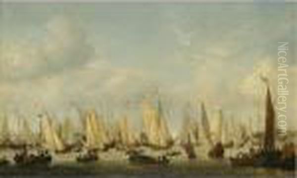 The Dutch Yacht ?mary' And Other Vessels Off Amsterdam Oil Painting by Willem van de, the Elder Velde