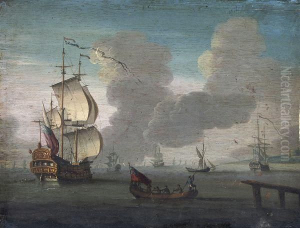 British Sea Battle Oil Painting by Willem van de, the Elder Velde