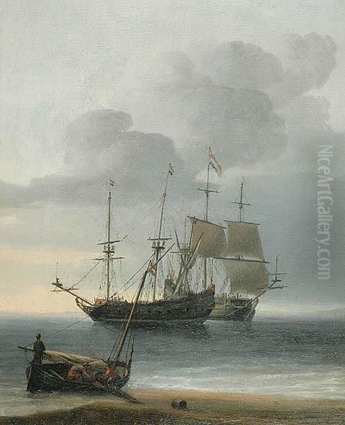 Zakotwiczone Zaglowce Oil Painting by Willem van de, the Elder Velde